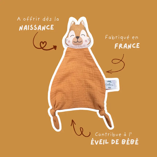Doudou Écureuil camel gaze de coton bio