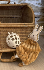 Doudou lapin bi-matière velours et gaze de coton