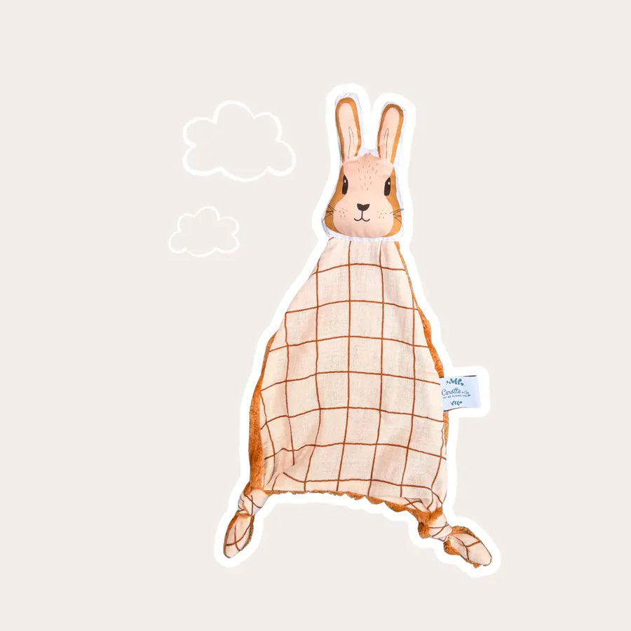 Doudou lapin bi-matière velours et gaze de coton