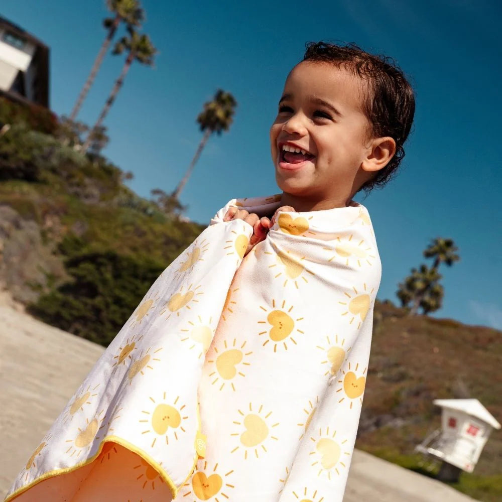 Serviette de plage microfibre Soleil Rayures jaunes