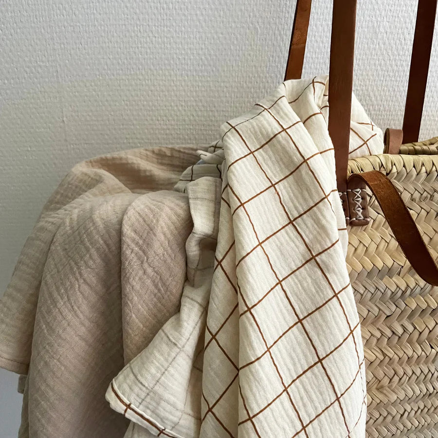 Maxi lange double gaze de coton à carreaux