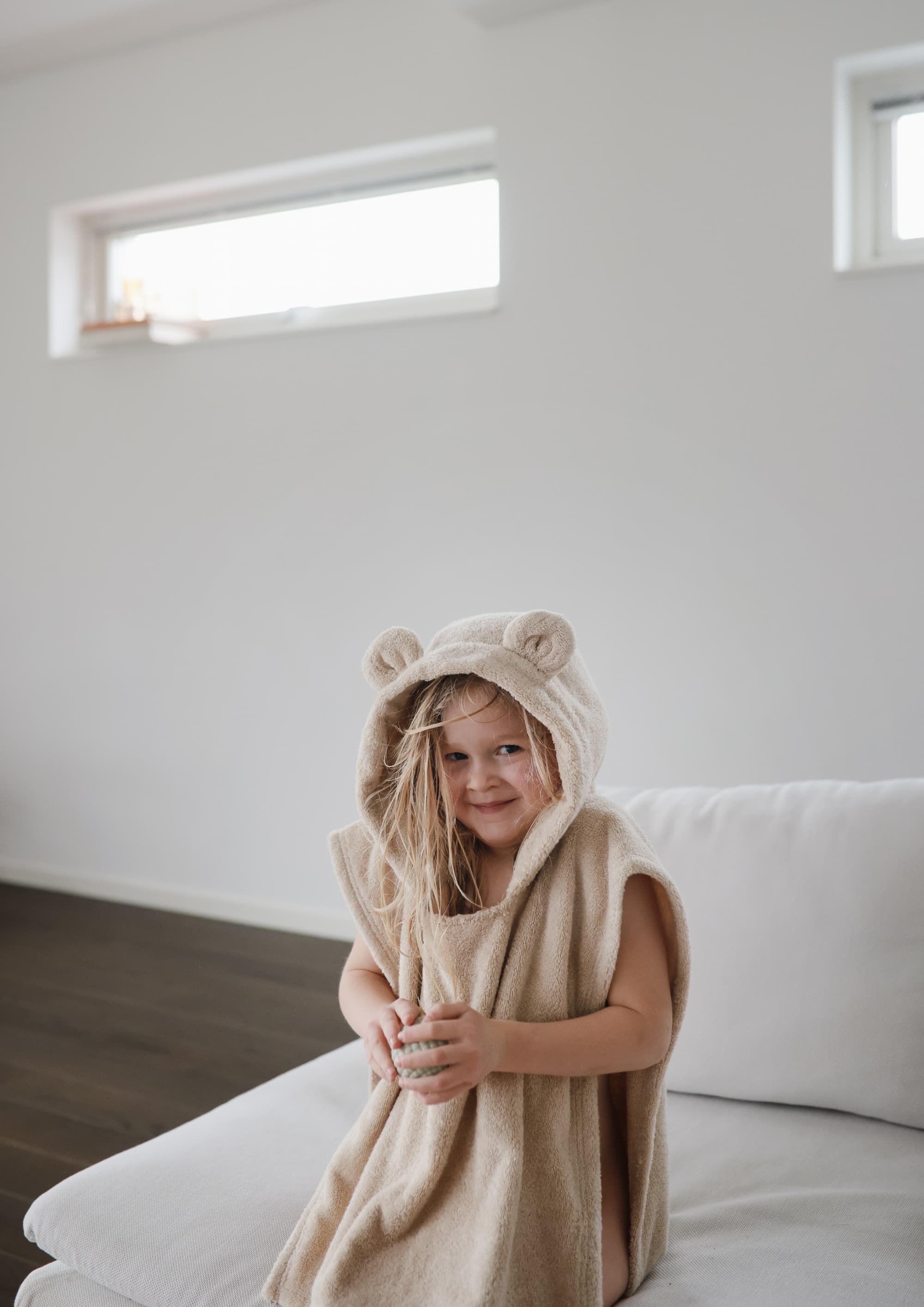 Poncho de bain ours beige