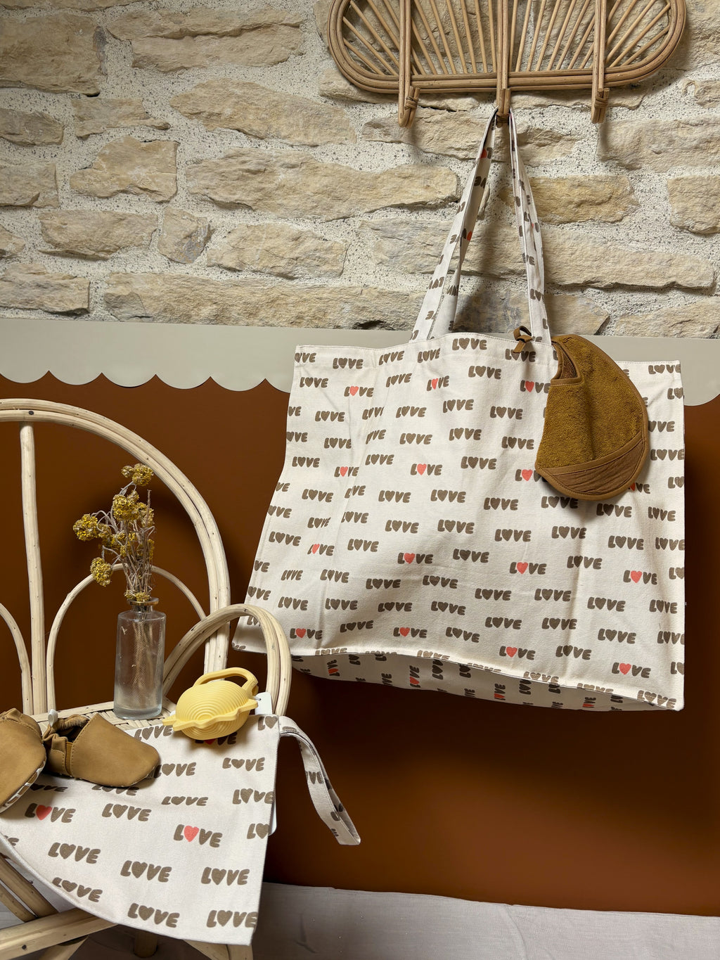 Sac week-end maternité coton motif love