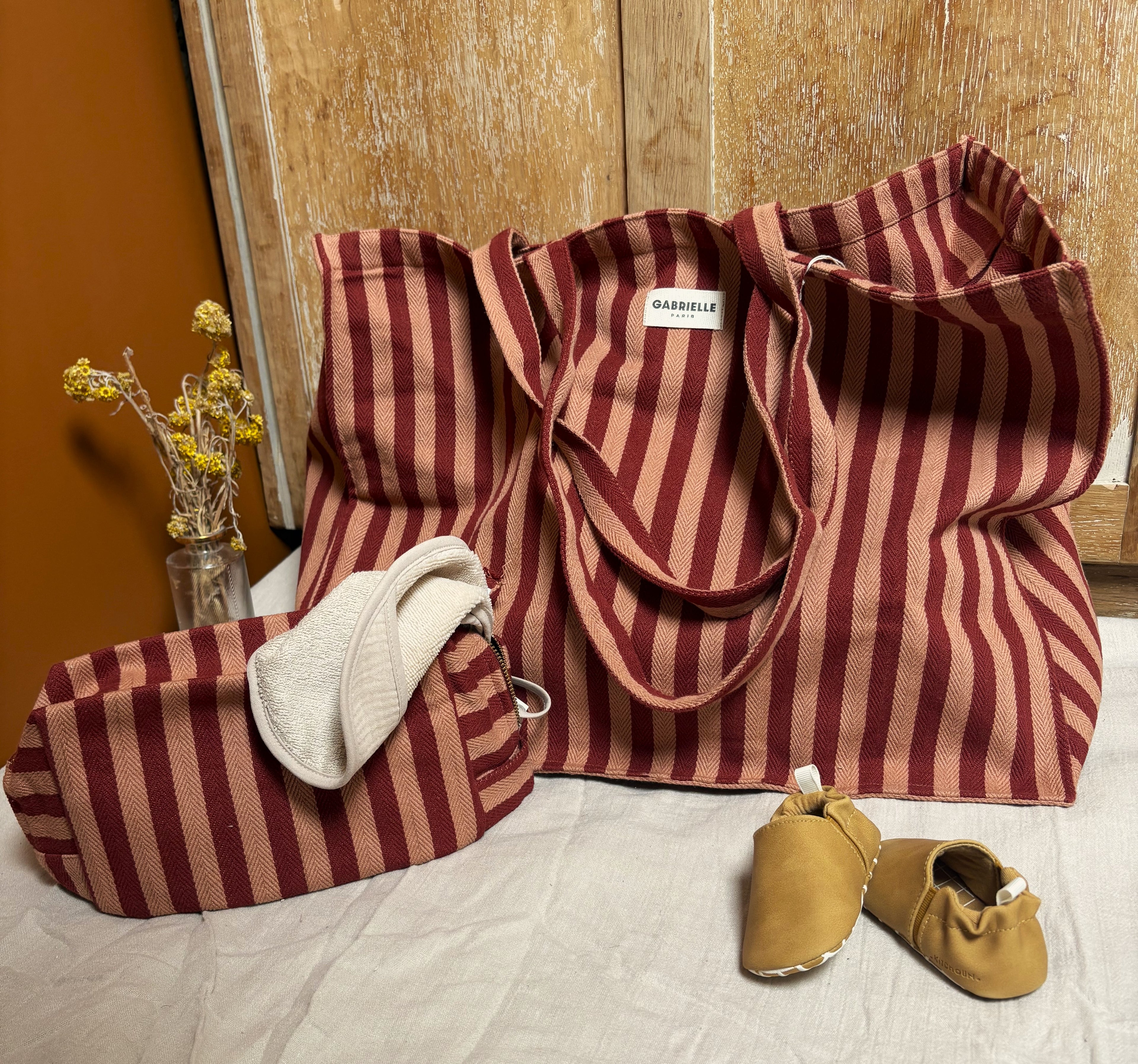 Sac week-end maternité coton épais rayures