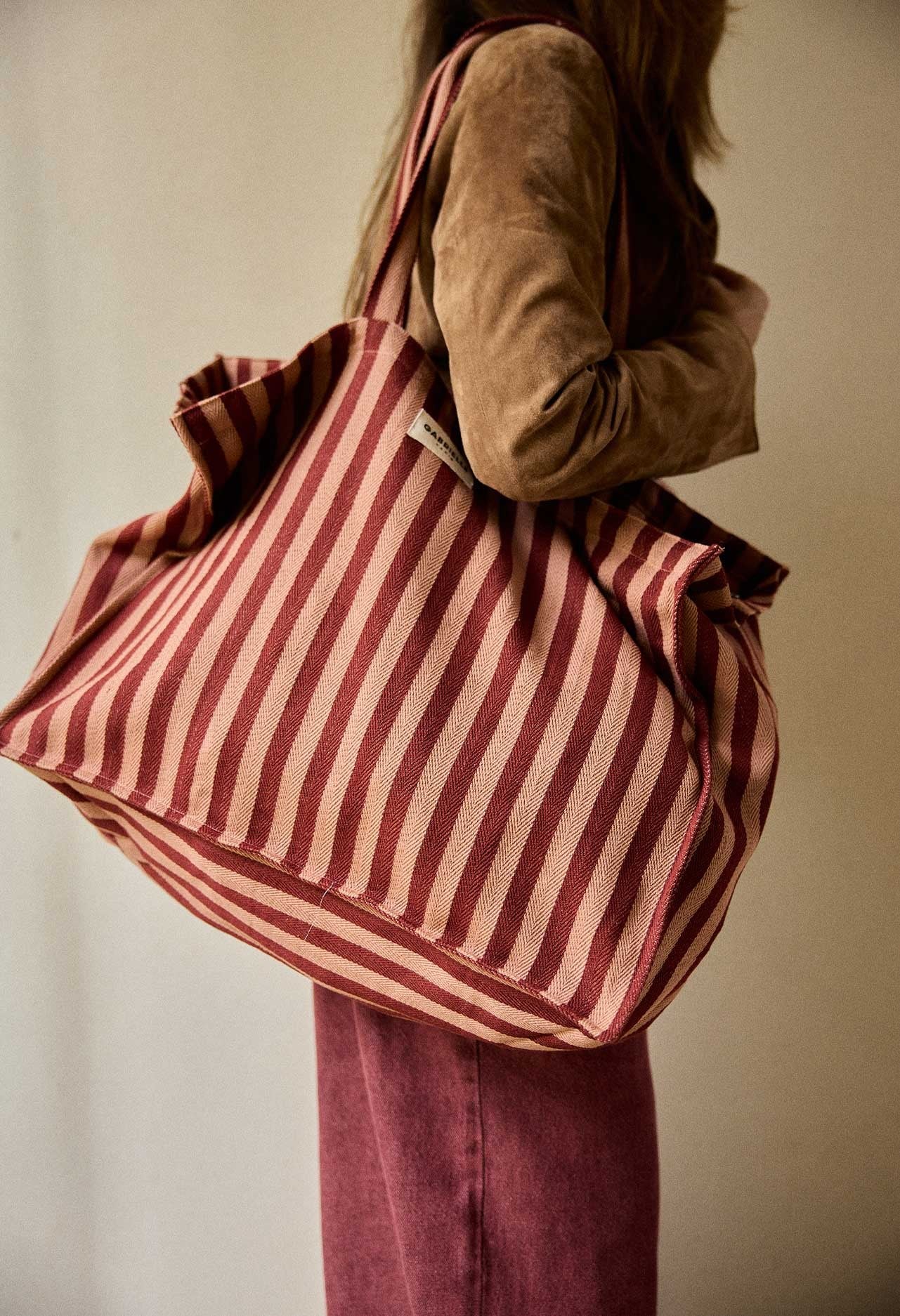 Sac week-end maternité coton épais rayures